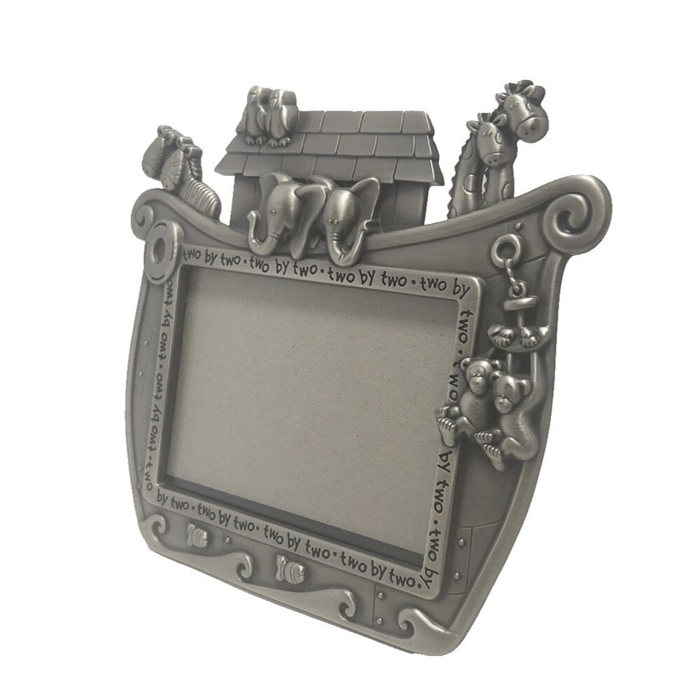 Noah’s Ark 3x5” Animal Frame, Silver Metal Picture Frame, Baby Nursery Decor